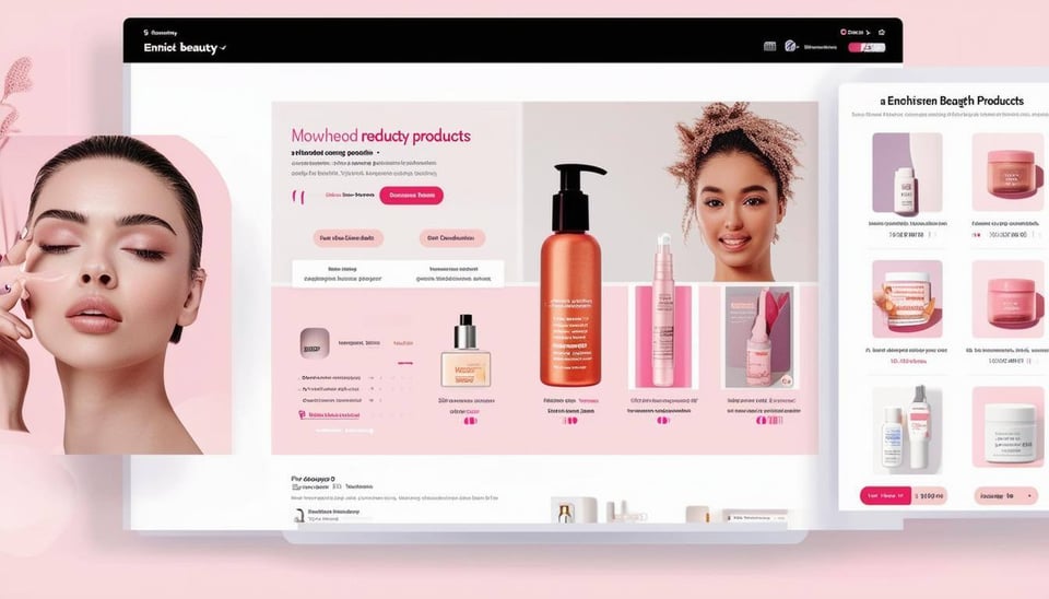 An image of a digital platform showcasing enriched content for beauty and personal care products, including highquality images, videos, comparison gra